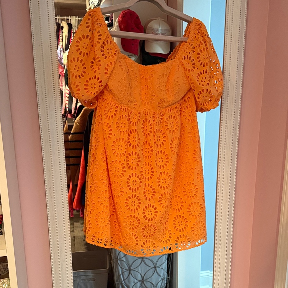 NWOT- Lilly Pulitzer- size 4 - tangerine Eyelet mini dress with empire waist